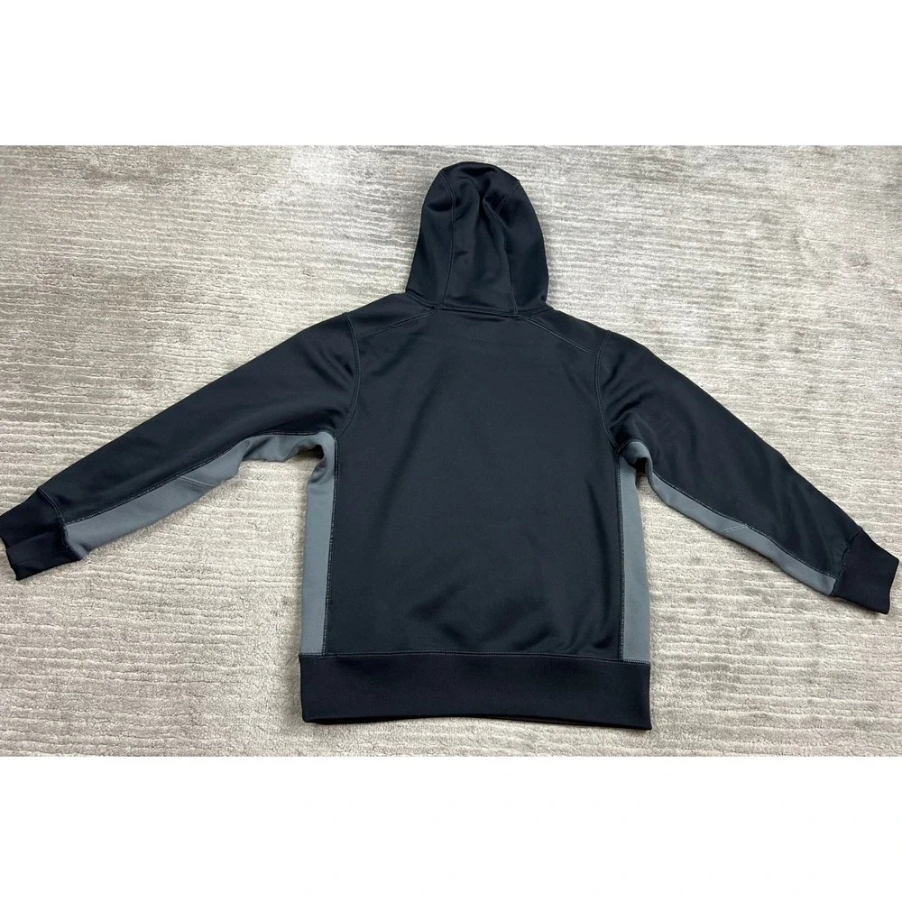 Nike Hoodie Boys Medium Black Therma-FIT Pullover Grey‎ Swoosh Sweatshirt
